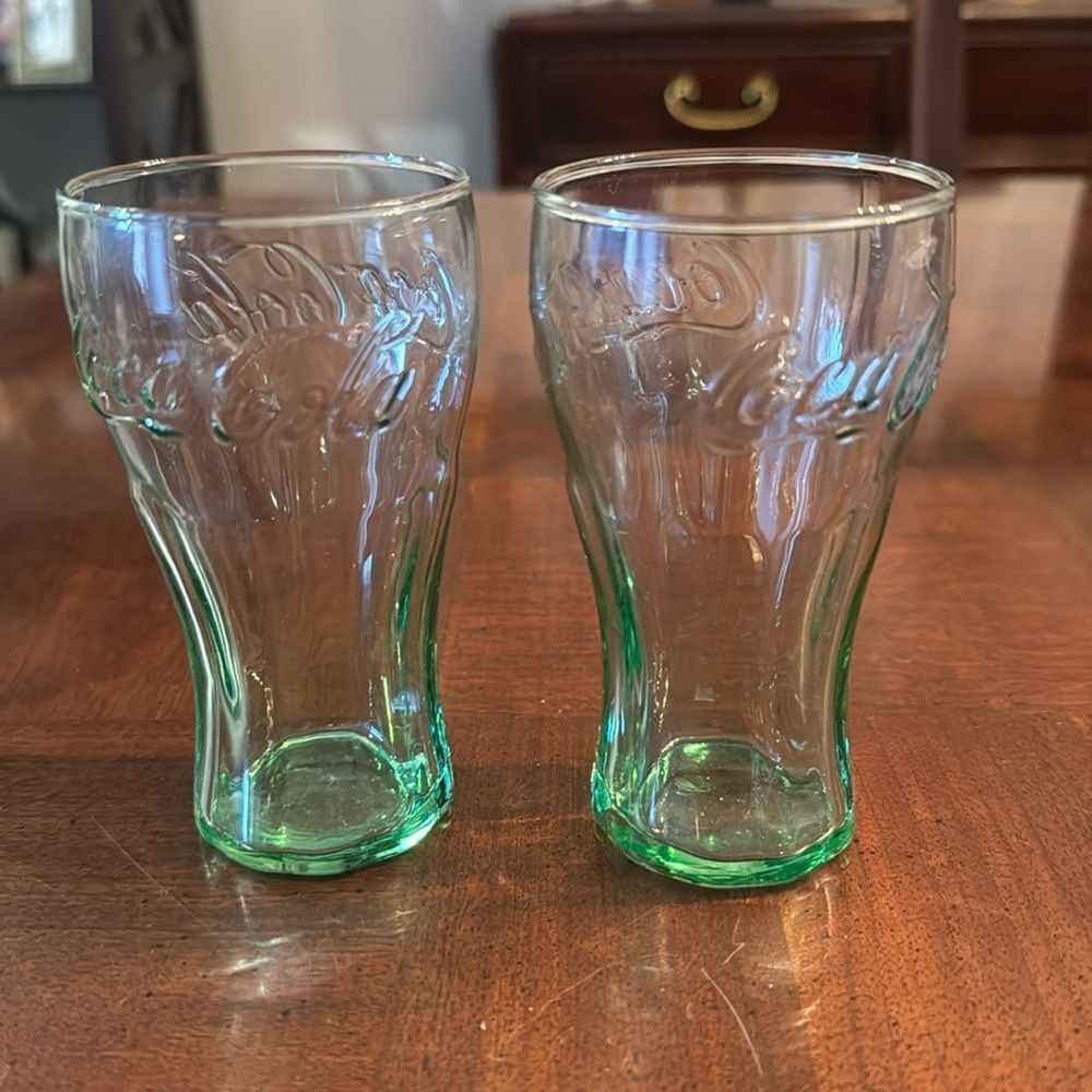 16 oz Green Coca Cola Coke Kitchen Drinking Bar Glasses Set of 2